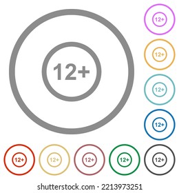 Allowed above 12 years only flat color icons in round outlines on white background