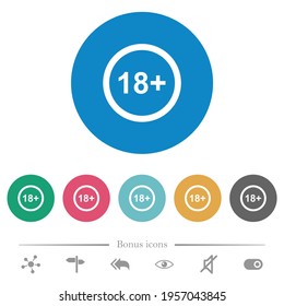 Allowed above 18 years only flat white icons on round color backgrounds. 6 bonus icons included.