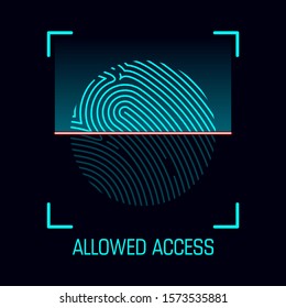 Allowed Access concept. Fingerprint or thumbprint circle icon. Security identification scan in line style. Vector illustration print finger and thumb 