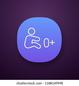 Allowed for children from birth app icon. Newborn baby products. 0+. Zero plus sign. Safe for kids. Toys, nutrition, content age restriction. Approved from 0 babies old. Vector isolated illustration