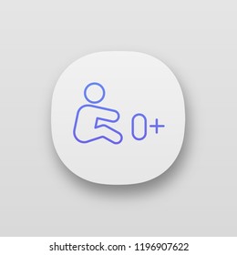 Allowed for children from birth app icon. Newborn baby products. 0+. Zero plus sign. UI/UX interface. Safe for kids. Toys, nutrition, age restriction. From 0 babies old. Vector isolated illustration
