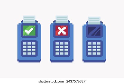 Zulässige, unzulässige Pixel-Art des Zahlungsterminals. Kreditkarten-PIN-Code-Zahlungssystem-Sammlung. 8 Bit. Spieleentwicklung, mobile App. Isolierte Vektorgrafik. 