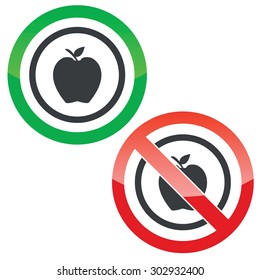 Allowed and forbidden signs with apple in circle, isolated on white