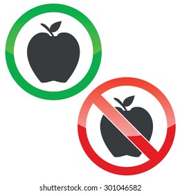 Allowed and forbidden signs with apple image, isolated on white
