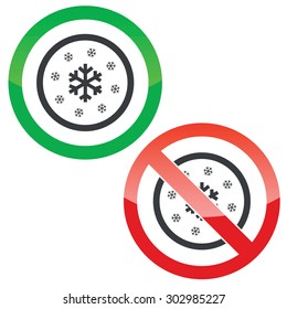 Allowed and forbidden signs with big and small snowflakes in circle, isolated on white
