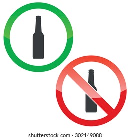 Allowed and forbidden signs with bottle image, isolated on white