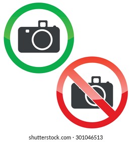 Allowed and forbidden signs with camera image, isolated on white