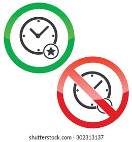Allowed and forbidden signs with clock and star, isolated on white