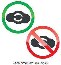 Allowed and forbidden signs with cloud and exchange symbol, isolated on white
