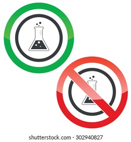 Allowed and forbidden signs with conical flask in circle, isolated on white