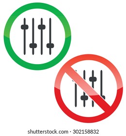 Allowed and forbidden signs with console faders image, isolated on white