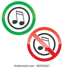 Allowed and forbidden signs with doubled sixteenth note in circle, isolated on white