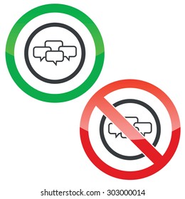 Allowed and forbidden signs with four chat bubbles in circle, isolated on white