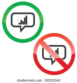 Allowed and forbidden signs with graphic in chat bubble, isolated on white