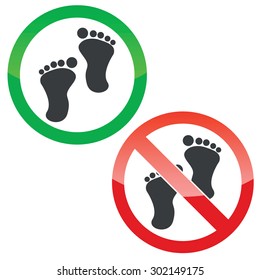 Allowed and forbidden signs with human footprints image, isolated on white