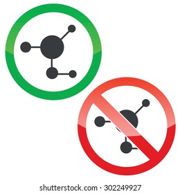Allowed and forbidden signs with molecule image, isolated on white