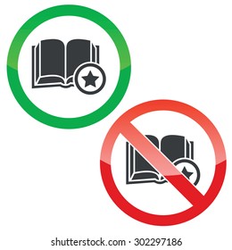 Allowed and forbidden signs with open book and star, isolated on white