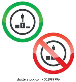 Allowed and forbidden signs with person on pedestal in circle, isolated on white