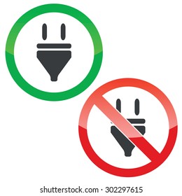 Allowed and forbidden signs with plug image, isolated on white
