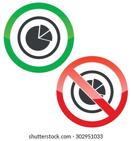 Allowed and forbidden signs with round diagram in circle, isolated on white