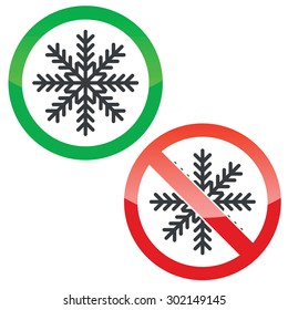 Allowed and forbidden signs with snowflake image, isolated on white