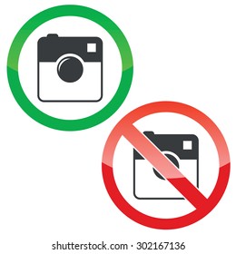 Allowed and forbidden signs with square camera image, isolated on white