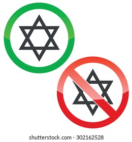 Allowed and forbidden signs with Star of David symbol, isolated on white
