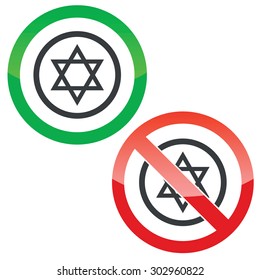 Allowed and forbidden signs with Star of David in circle, isolated on white