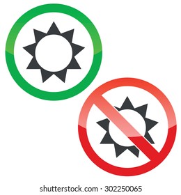 Allowed and forbidden signs with sun image, isolated on white