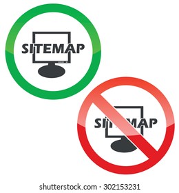Allowed and forbidden signs with text SITEMAP in front of screen, isolated on white