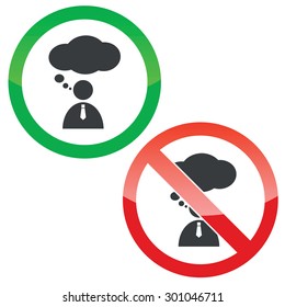 Allowed and forbidden signs with thinking person image, isolated on white