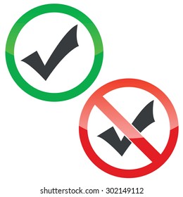 Allowed and forbidden signs with tick mark image, isolated on white