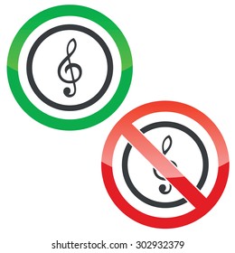 Allowed and forbidden signs with treble clef in circle, isolated on white