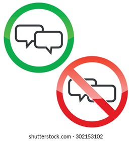 Allowed and forbidden signs with two chat bubbles, isolated on white
