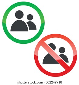 Allowed and forbidden signs with two user icons, isolated on white