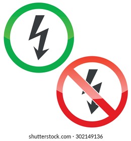 Allowed and forbidden signs with voltage lightning image, isolated on white