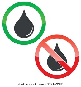 Allowed and forbidden signs with water drop image, isolated on white
