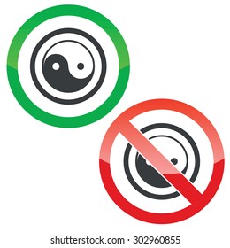 Allowed and forbidden signs with ying yang in circle, isolated on white