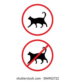 Allowed and prohibited cats signs isolated on background. Modern flat pictogram  internet concept. Trendy Simple vector symbol for web site design or button to mobile app. Logo illustration
