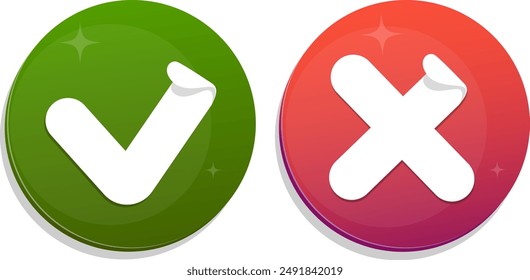 Allowing and prohibiting sign, cross on red background and check mark on green background. Stock vector illustration