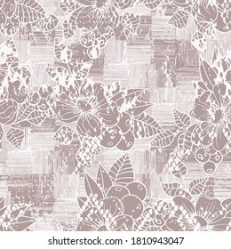 Alloy, linen, cream colors floral mix snake skin textures and checks seamless vector digital print pattern design 