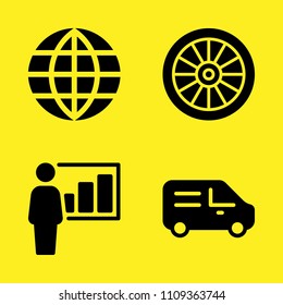 alloy wheel, delivery truck, presentation and worldwide vector icon set. Sample icons set for web and graphic design