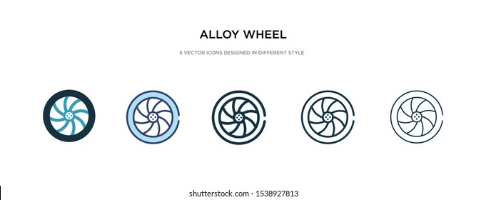 alloy wheel icon in different style vector illustration. two colored and black alloy wheel vector icons designed in filled, outline, line and stroke style can be used for web, mobile, ui