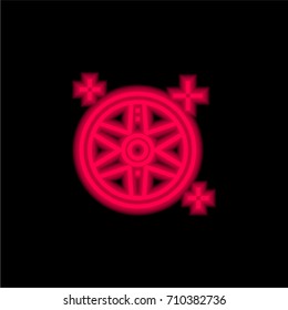 Alloy wheel red glowing neon ui ux icon. Glowing sign logo vector