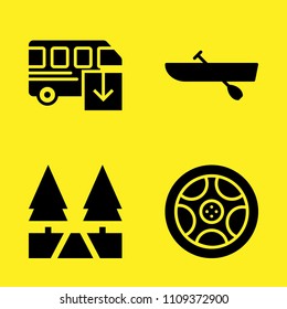 alloy wheel, rowing, bus and path vector icon set. Sample icons set for web and graphic design