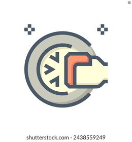 Alloy wheel and tire cleaning vector icon. That car care or detailing service by hand worker, cleaner, sponge. To washing, repair, refurbishment and maintenance by polish, waxing for shine. 48x48 px.