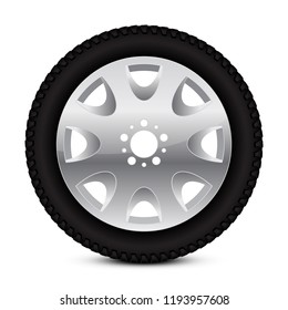 Alloy wheel with tyre. Vector 3d illustration isolated on white background