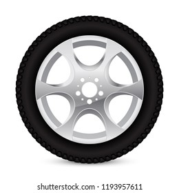 Alloy wheel with tyre. Vector 3d illustration isolated on white background