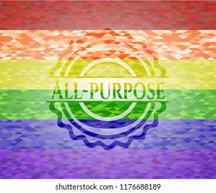 All-purpose emblem on mosaic background with the colors of the LGBT flag