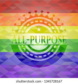 All-purpose emblem on mosaic background with the colors of the LGBT flag